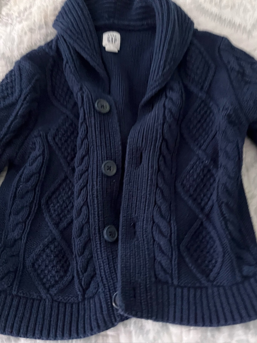 Boys Navy Cable Knit cotton Button Cardigan Sweater 12-18 months